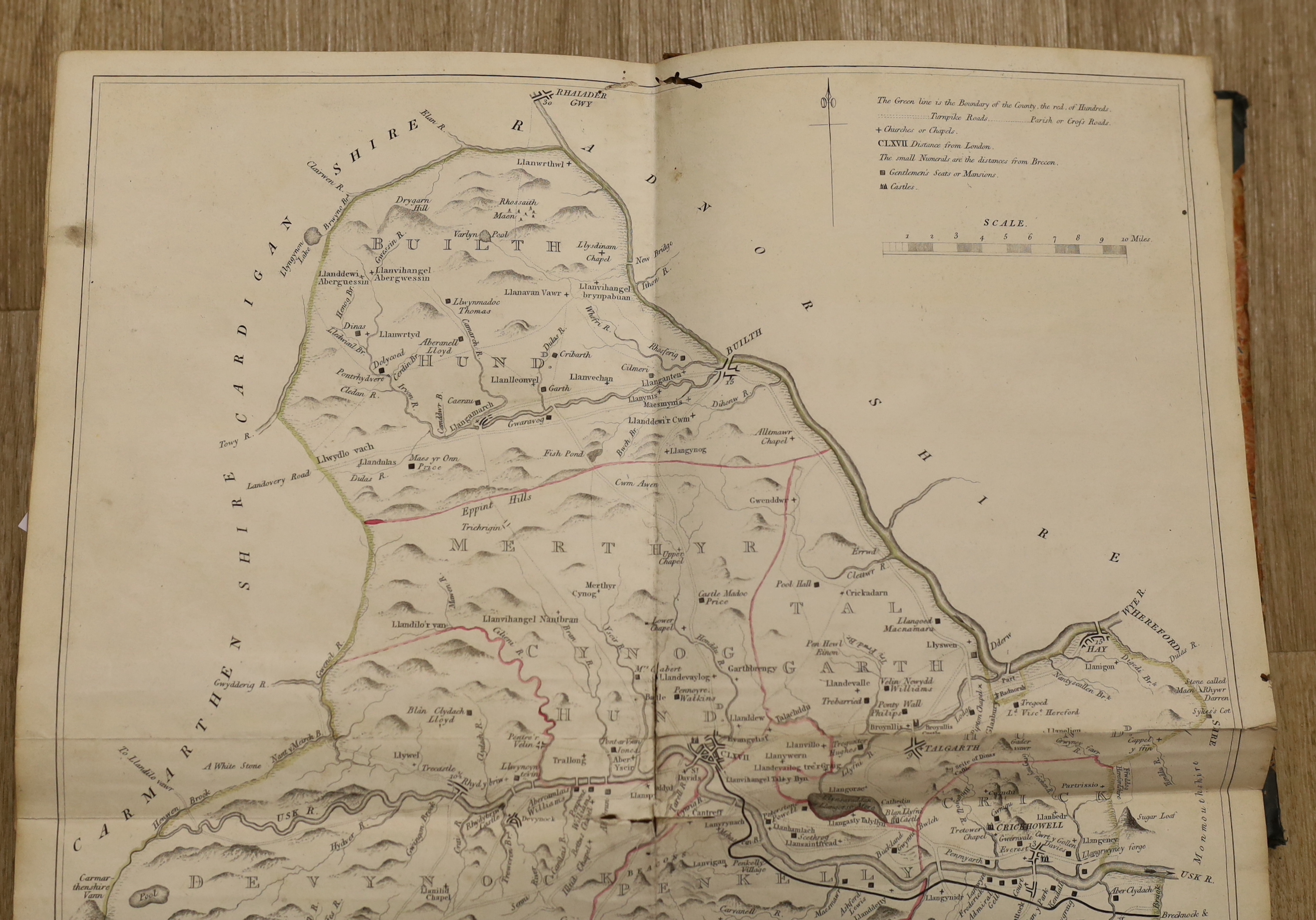 Jones, Theophilus - A History of the County of Brecknock.... 2 vols. pictorial engraved titles, a folded pictorial map (outline colour), a plan of Brecon, 3 hand coloured armorial plates and 28 others, engraved text illu